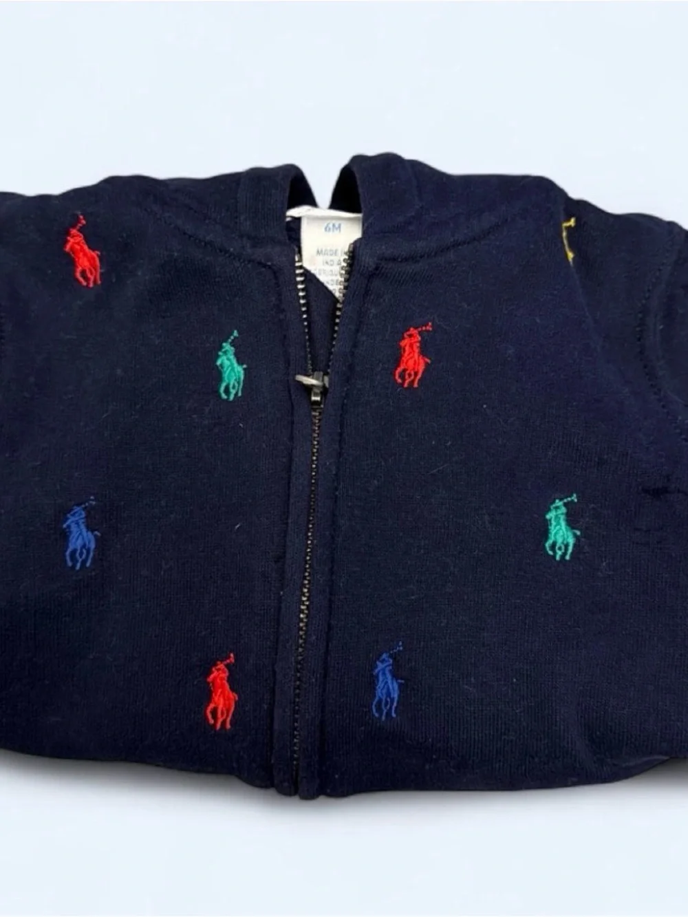 Ralph Lauren Navy Zip Hoodie with Multicolor Polo Pony Embroidery